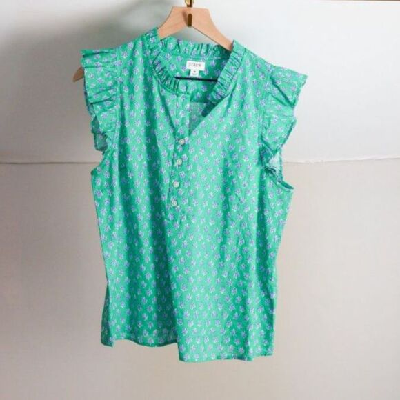 J.Crew Flutter Sleeve Block Print CottonTop Medium - Picture 2 of 6